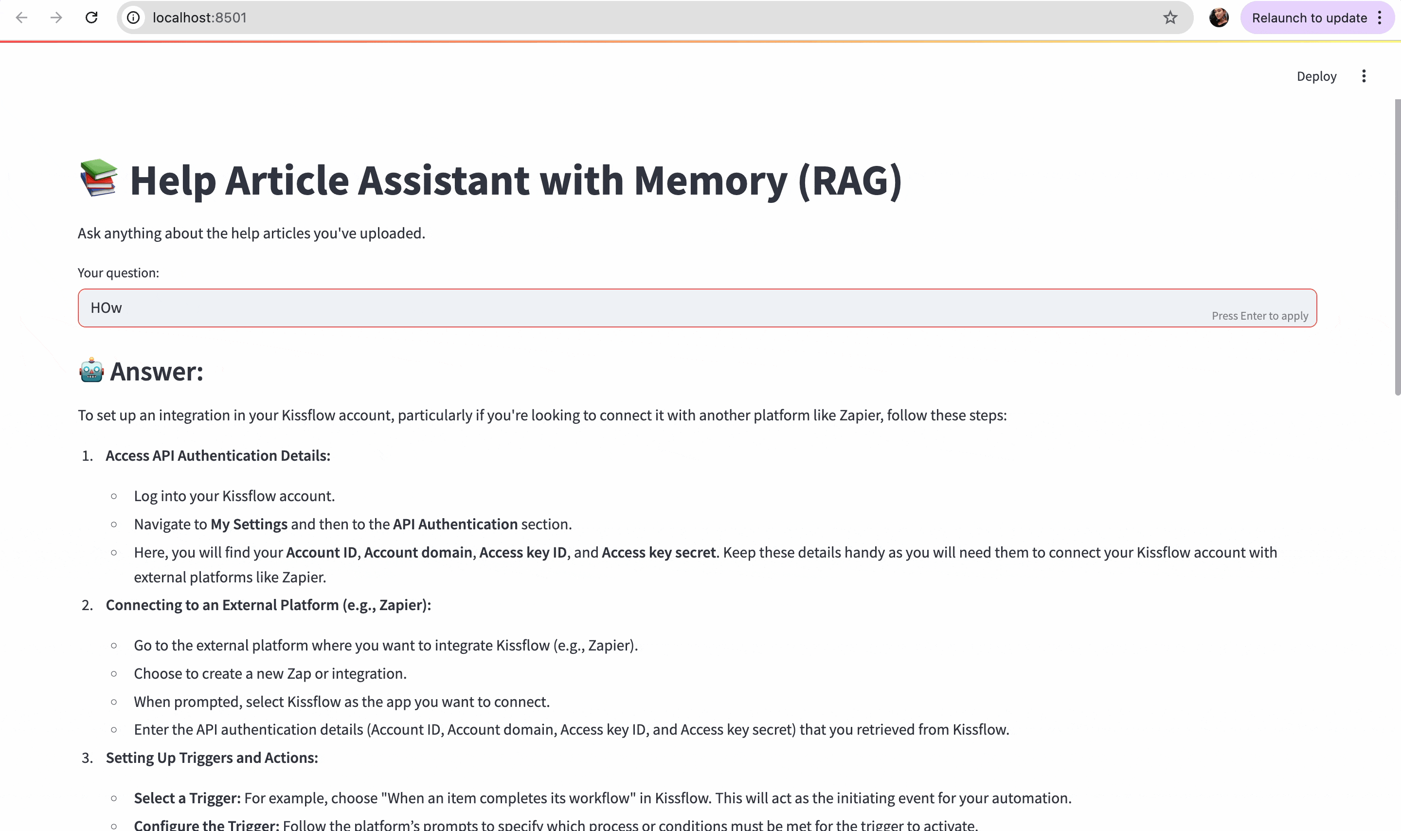RAG Chatbot in action